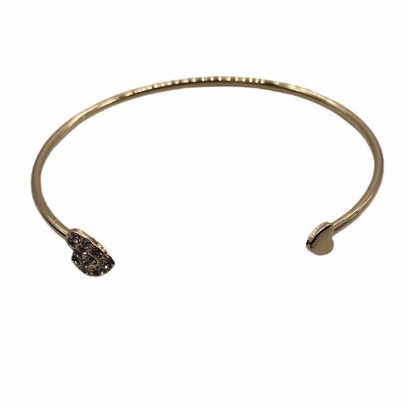 Women’s Rhinestone Love Heart Bangle Cuff Bracelet For Women - Open End - Picture 2 of 5